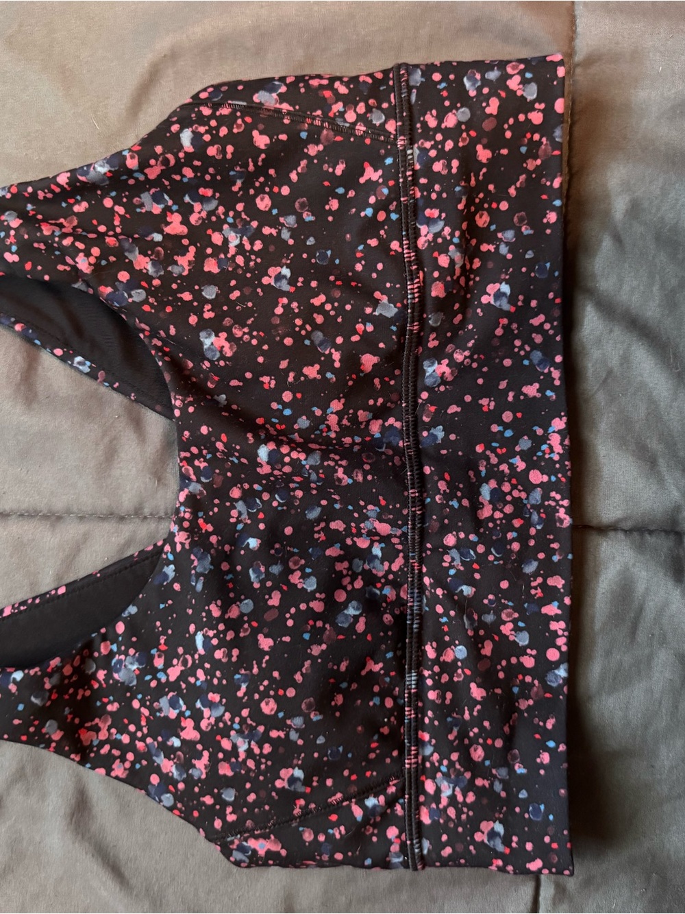 Black Sports Bra with Pink & Blue Speckle Print